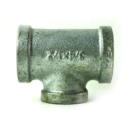 3/4 Inch X 3/4 Inch X 1/2 Inch Galvanized Steel Reducer Tee